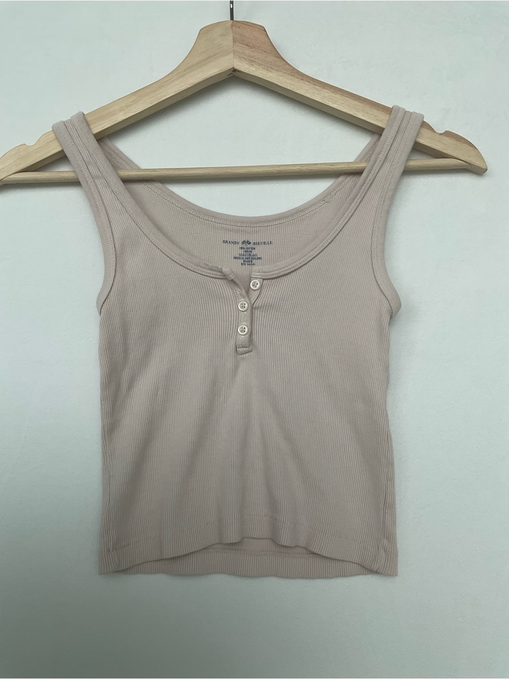 Brandy Melville Pale Pink Ribbed Henley Crop Tank